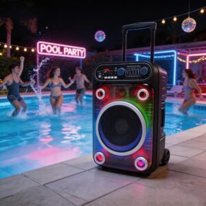 portable party speaker for outdoor pool party use 