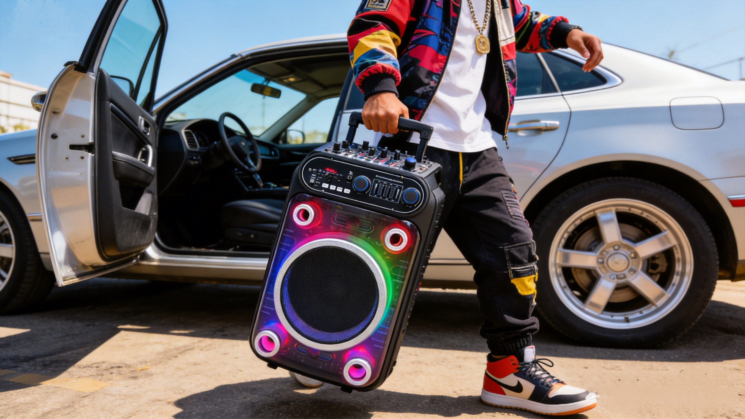 trolley party speaker with wheels for outdoor events